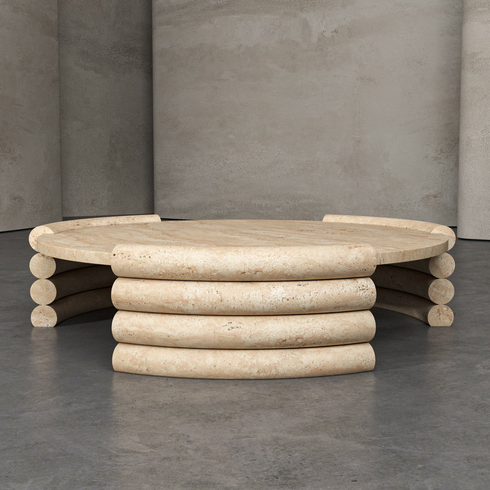 A sculptural marble coffee table