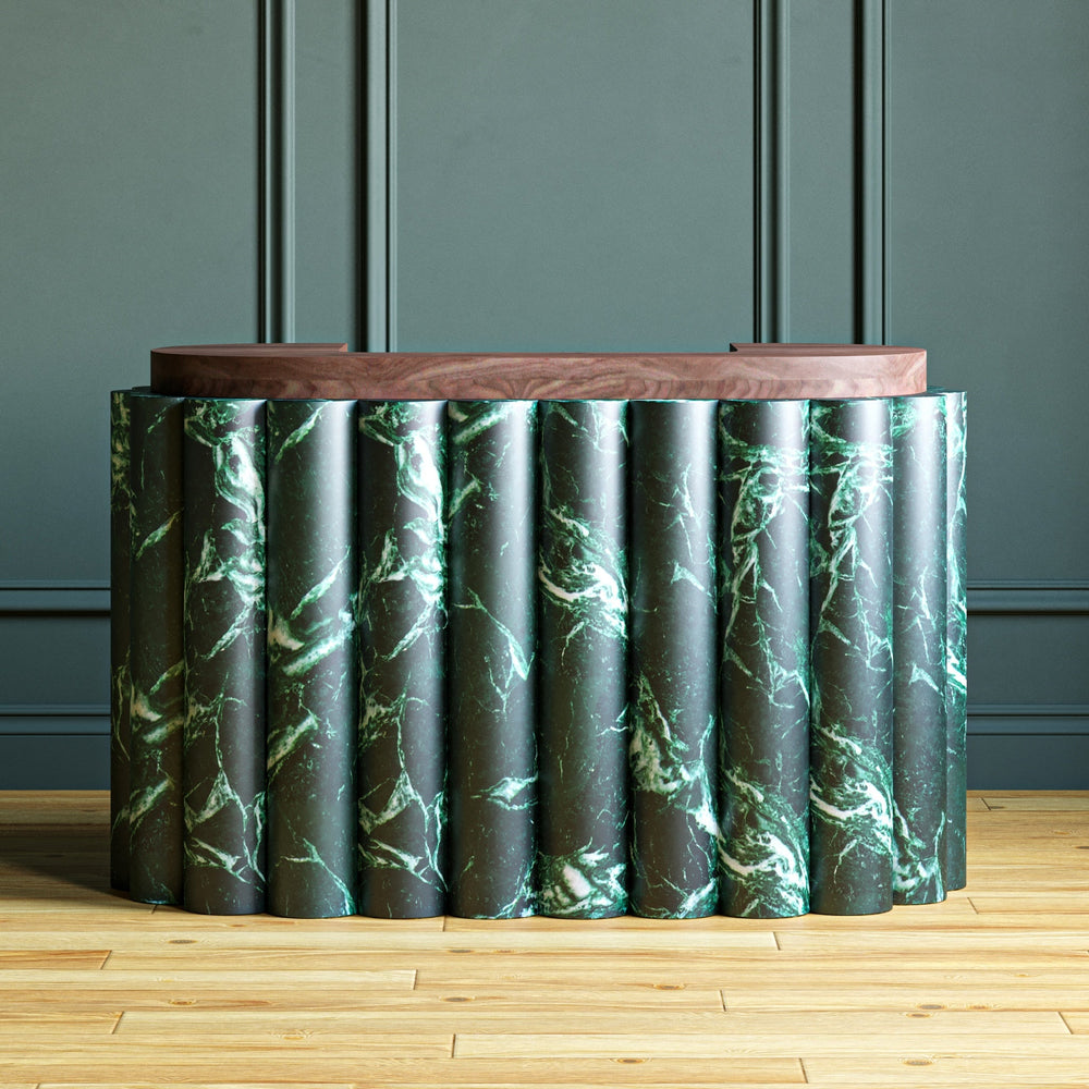 A marble bar and hostess stand
