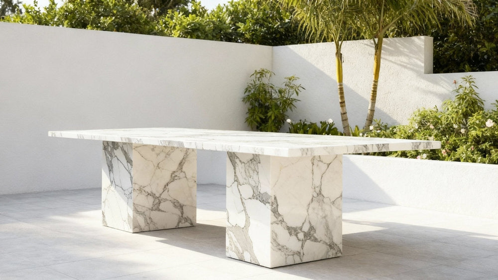 An outdoor dining table on a terrace