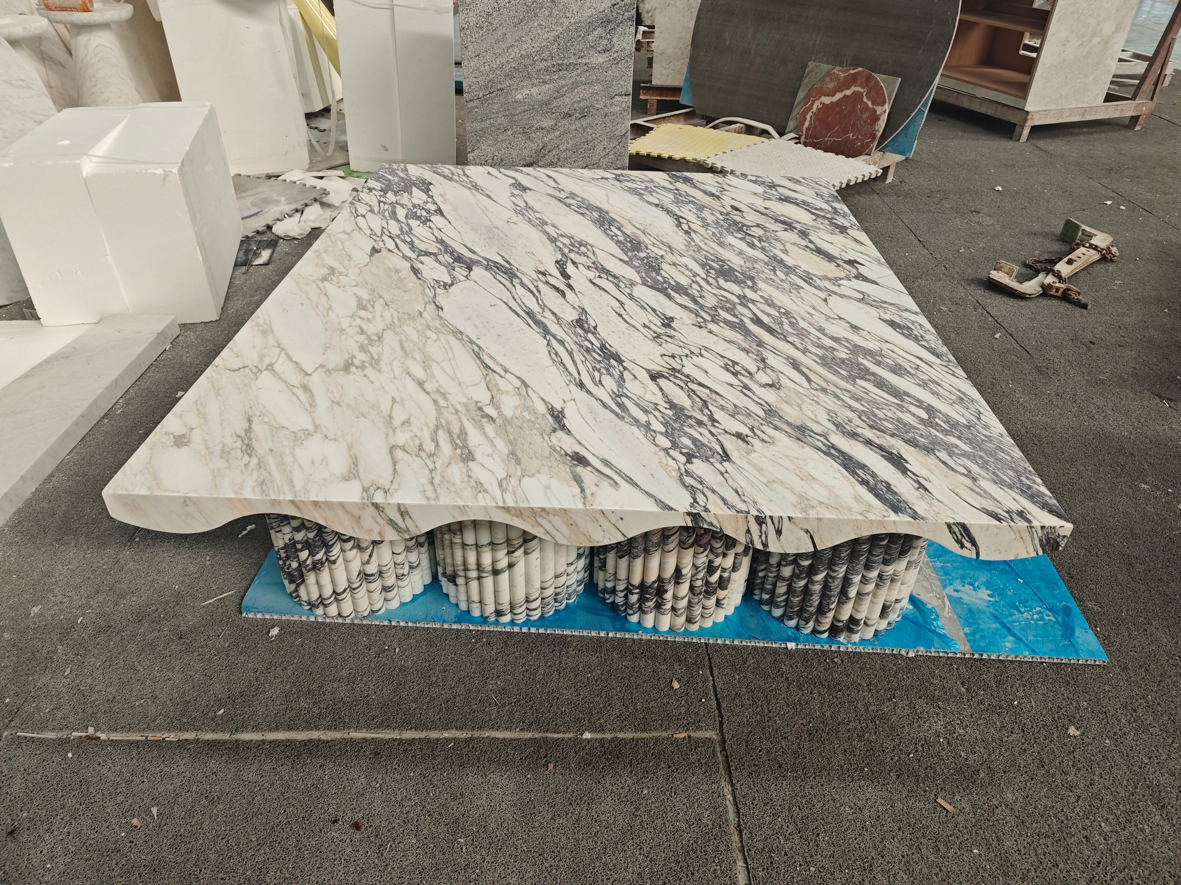 Drica coffee table made from Calacatta Viola marble, featuring elegant veining and a honed finish, handcrafted by April's Form.