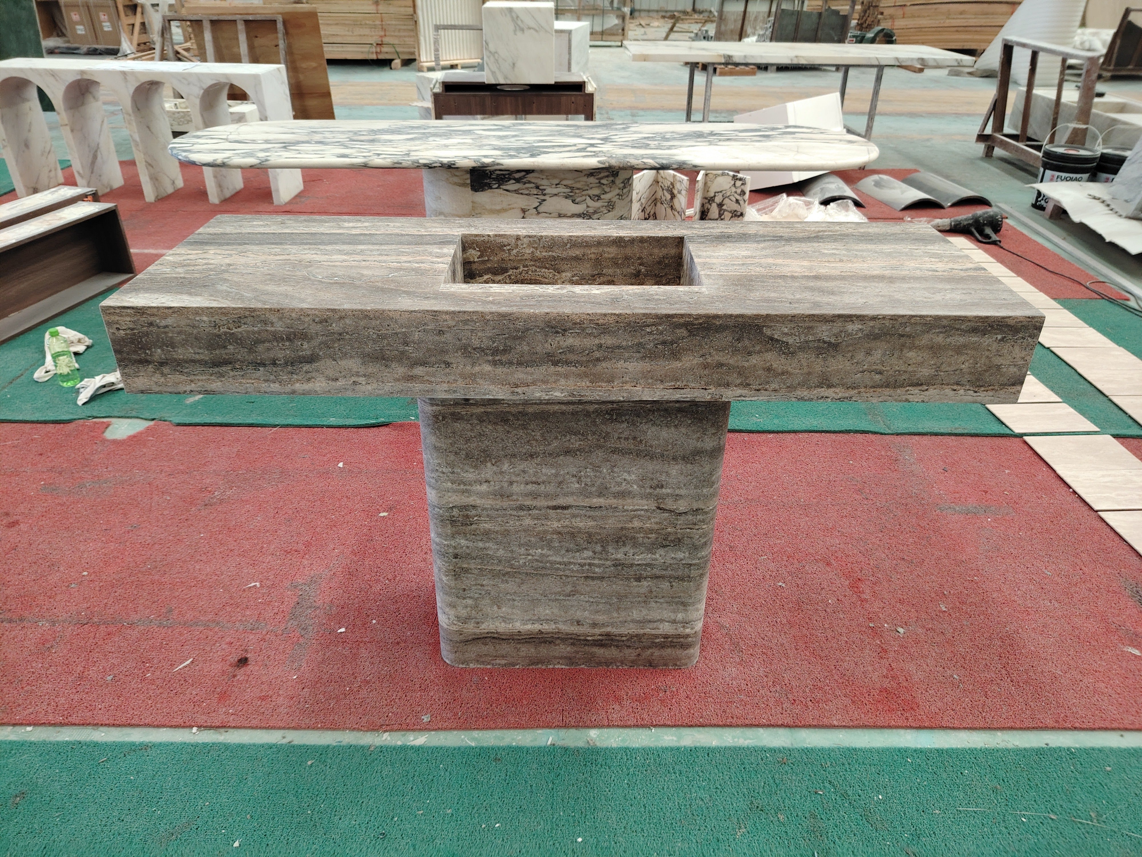 grey travertine console