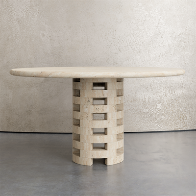 Round Brace Customizable Stone Dining Table features a unique design