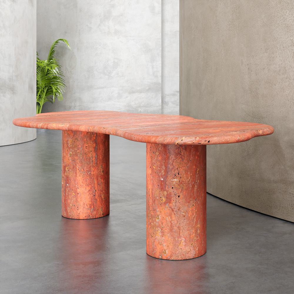 Custom Marble dining table celebrates the natural beauty of travertine