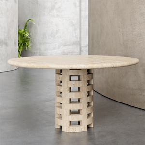 Round Brace Customizable Stone Dining Table features a unique design